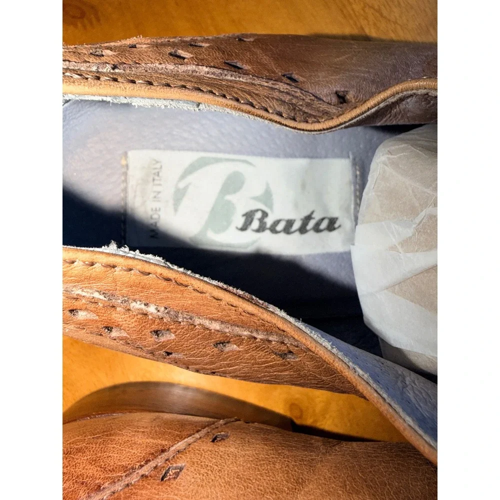 Bata Mens Italian Leather Cap Toe Oxfords Cognac Brown Dress Shoes EU 44